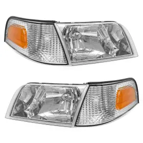 Adcarlights Ad-fcv0098885 Headlight Assembly Pair For 1998-2011 Ford Crown Victoria Chrome Housing Ambe