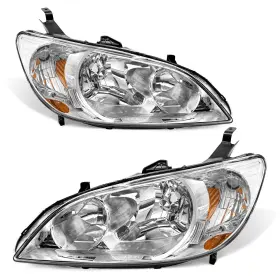 Adcarlights Ad-hci0004885 Headlight Assembly Pair For 2004-2005 Honda Civic 2/4dr Clear Lens Chrome Hou