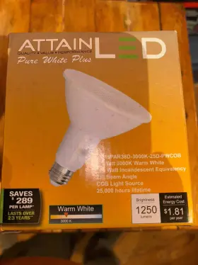 At-15par38d Attain 046135551055 5 Led Bulb Pure White Plus 3000k 25d E26 1250 Lumens