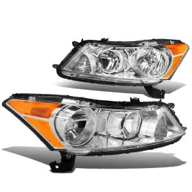 Ad-hl-oh-ha084d-ch-am-t2 Auto Dynasty Halogen Headlights Assembly 2008-2012 Honda Accord 4 Door Chrome Housing Amber