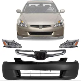 Autos Parts Plus 693031436995 Front Bumper Grille Headlights Kit For 2003-2005 Honda Accord - Primed