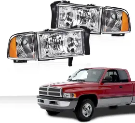 02hla3716awtpit Branded Headlight Assembly Compatible With 1994-2002 Dodge Ram 1500 2500 3500 Halogen He