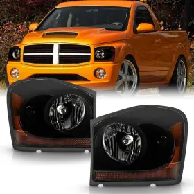 Ac-h-j-ddu04-am-bsm Branded Pair Of Black Smoke Headlights For 2004-2005 Dodge Durango Headlamps