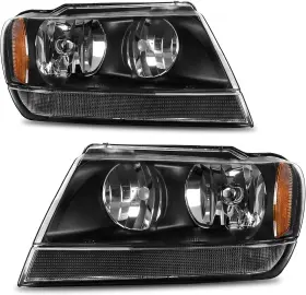 Atha0087 Branded Headlights Assembly Compatible With 1999-2004 Grand Cherokee Replacement Black H