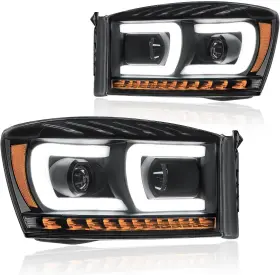 Branded Hl-0061 Led Drl Headlight Headlights Assembly Kit Compatible With 2006-2008 Dodge Ram 1