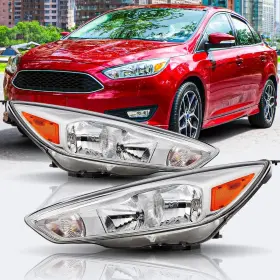 Branded Hl-fod22 Headlights Assembly With Bulbs Compatible 2015 2016 2017 2018 Ford Focus He