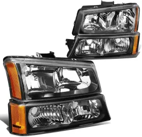 Hl-oh-cs03-4p-bk-am Branded Headlights Compatible With 2003-2006 Chevy Silverado/avalanche Fit Models Withou