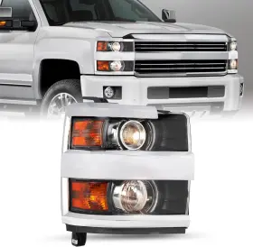 Branded Hl-sil15-ambk-oem-l Fits 2015-2019 Chevy Silverado 2500 3500 Hd Halogen Headlight Assembly Factor