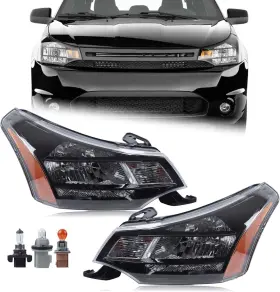 Branded Mo-4563 A Pair Headlight Fit For 2008-2011 Ford Focus S/se/ses/sel Black Crystal Headlam