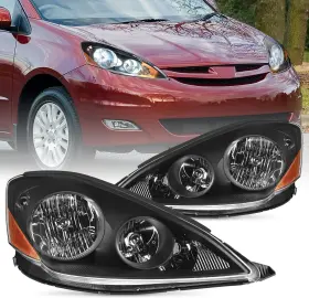 Na766 Branded Headlight Assembly Compatible With 2006 2007 2008 2009 2010 Toyota Sienna Black