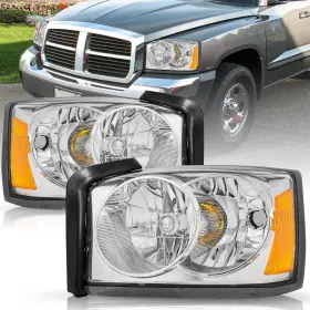 Td-hl-de-da05 Branded Pair Of Headlight Assembly Compatible With 2005-2007 Dodge Dakota Halogen Replac