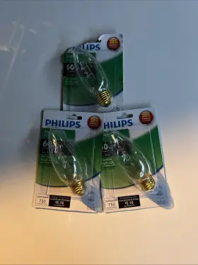Bulbsandbatteries 60f15/hal/post Philips F15 60w Decorative Bulbs 3 Pack 750 Lumens New Open Box