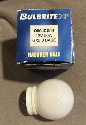 Bulbsandbatteries Q50jcg14 Bulbrite Halogen Ball Light 12v 50w Gx5.3 Base White 1-3/4 Inch Dia New