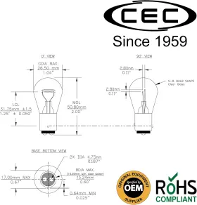 Bay15d Cec Industries 711181715767 #1157 Bulbs 12.8/14 V 26.88/8.26 W Base S-8 Shape Bo #2