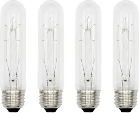 Creative Hobbies 816682028818 Clear T10 Tubular Light Bulb - Nickel Plated E26 Medium Base 4 Pack