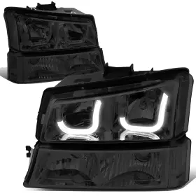 Hl-3djj-cs03-sm-cl1 Dna Motoring Headlights Led J-halos Smoked Lens Compatibl