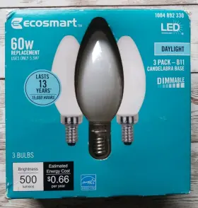 1004892330 Ecosmart Led 60 Watt Equivalent B11 Dimmable Frosted Glass Bulb Daylight 3-pack