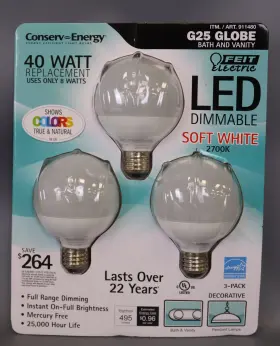 Bpceg25 Feit Electric 017801358711 Dimmable G25 11.1 X 8.7 3-inches White Pack Of 3