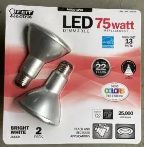 1045430 Feit Electric 2 Pack 75 Watt Par30 Led Bright White Bulb - Nib