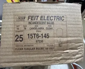 15t6-145 Feit Electric Candelabra Base Clear Finish T6 15w Lot Of 25