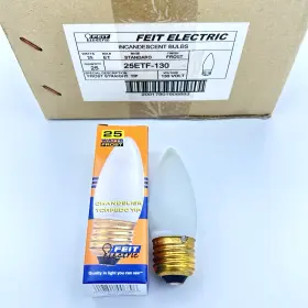 25etf-130 Feit Electric Case Of 25 Watt Incandescent Chandelier Bulbs Frost Torpedo Tip