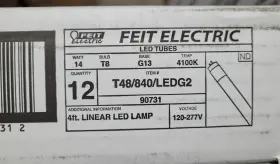 Ledg2 Feit Electric T48/840/ledg2 4ft Led Linear Lamp 4100k Cool White 12-pack