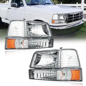 Fullux Fl-hl-0026p-amch-new Headlights For 92-96 Ford F150 F250 F350 Bronco 1992 1993 1994 1995 1996