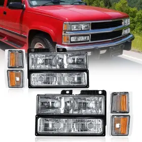 Fl-hl-0098p-amch-new Fullux Headlights Coner Lights Fit 94-99 Chevy Gmc K/c 1500 2500 Suburban / K1500 K2