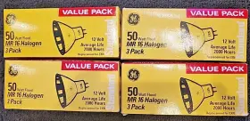 Ge 043168420983 Lot Of 4 Value Pack Mr 16 Halogen 3 12 Volt 50 W Flood Light- Bulbs
