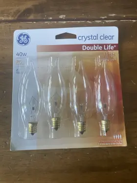 Ge 043168495882 40 W Crystal Clear Bent Tip Ca-type Light Bulbs Candelabra Base 2x Life 4pack