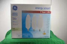 Ge 043168602969 Box Of 3 60w Replacement 14w Cfl Torpedo Bulbs Candelabra Base
