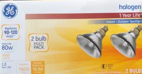 1600 Ge 043168662819 2 Pack 80 Watt Par 38 Spotlight Bulb Lumen White Halogen Lamp