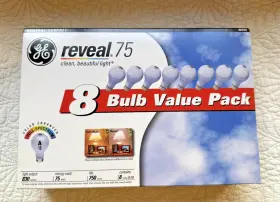 Ge 043168901659 New Pkg Of 8 Inch Reveal 75 Light Bulbs Watts Clean Beautiful