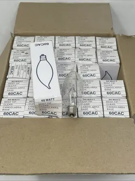 60cac Ge 15781 Chandelier Light Bulbs Bent Tip Candelabra Pack Of 25 Clear 60w Nos