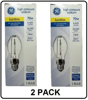 30967 Ge 70 Watt High Pressure Sodium Bulb Lucalox Clear S62 Ballast E26 2 Pack