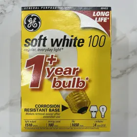 89453 Ge 100 Watt Soft White Light Bulbs Incandescent 4 A19 Nos