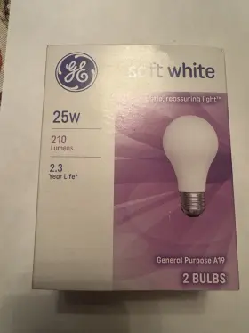 97765 Ge 25w Soft White A19 General Purpose Light Bulbs 2 Pack Mpn