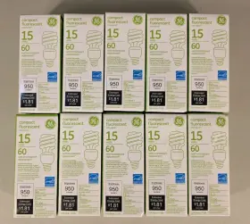 Fle15ht3 Ge Fle15ht3/2/827 Compact Fluorescent Mini Spiral Light Bulbs 15 Watt Soft White Lot Of 10