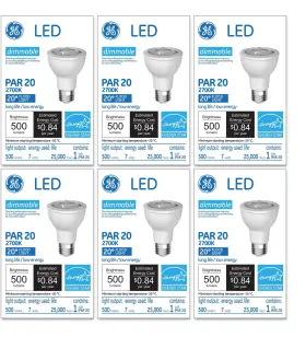 93360 Ge Lighting Case Of 6 Led Lamp 7 Watt 120 Volt Par20 Medium Base 500