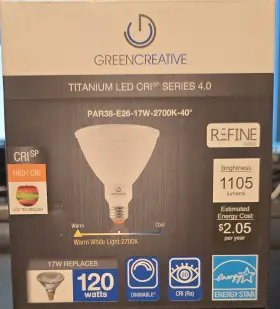 Greencreative 17par38g4dim/927fl40 Led 17w 2700k 40 Energy Star A Bulb
