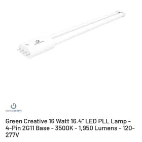Greencreative Pll-2g11-16w-3500k-1950lm-byp Qty 1 Green Creative 34864 2g11 Base