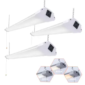 3cct3k4k5kk Greess 3 Pack 4ft 48w Linkable Led Shop Light Garage Bright Daylight Pull Chain 5000lm