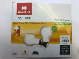 5030317 Havells 28 Pieces 14x2packs 72w A19 Frosted Soft White Halogen 1490-l