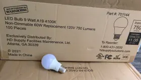 L13-a19u-9w Hd Supply Maintenance Warehouse 194671037134 100 Pack Led Light Bulb 9watt A19 4100k 750 Lumens 60w Replacement 120v 701144