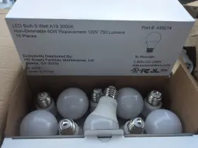 L13-a19u-9w Hd Supply Maintenance Warehouse 810665026044 10 Pack Led Light Bulb 9watt A19 3000k 750 Lumens 60w Replacement 120v 449214