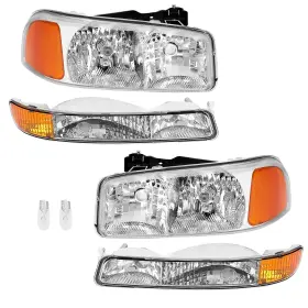 Mo-3731 Hecasa Clear Lens Chrome Housing Amber Corner Headlights For Gmc Sierra Yukon 1999-2007