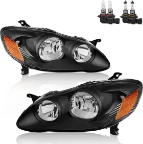 Kuiperauto 686654247727 Headlights Assembly Compatible For 2003-2008 Toyota Corolla Halogen With Clear L