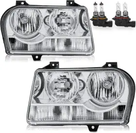 Kuiperauto 725414972896 Pair Headlights Assembly Compatible For 2005-2010 Chrysler 300 Halogen Type With Ch