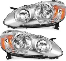 Lbrst 162130 Headlight Assembly For Toyota Corolla 2003-2008 Chrome Housing Amber Reflector C