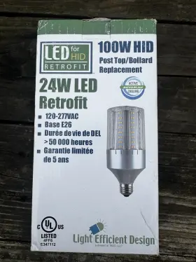 Light Efficient Design 4ff6 24w Led Hid Retrofit Lamp E26 Base 2650 Lumens Ul Listed